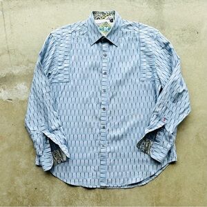 Robert Graham Shirt Men XL Blue Geometric Pattern Contrast Flip Cuffs